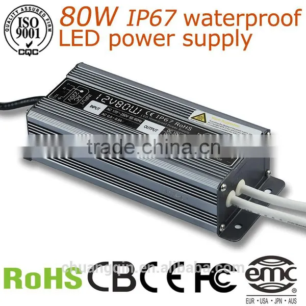 12Vdc Constant Current 6500ma 80w Led Power Supply Waterproof IP67 Led Driver