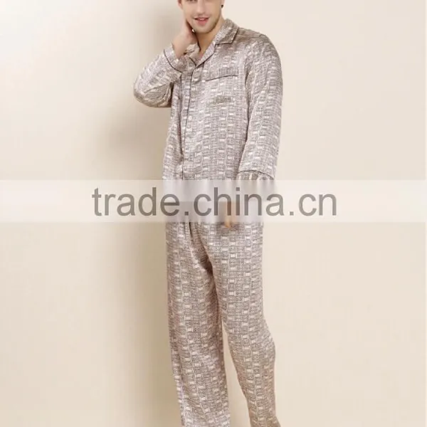 100% Silk Simple Print Pattern Men Silk Night Gown photo-4
