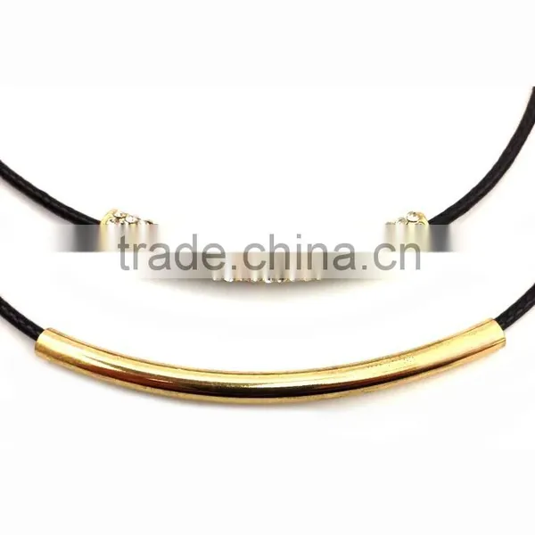 Fashion Two Strands of Synthetic Leather Two Gold Plated Tube Design Necklace photo-2