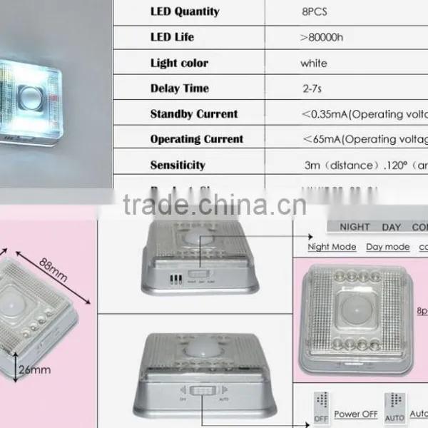 PIR Auto Sensor Motion Detector LED Night Light Wireless Infrared 8 LEDs Lamp Nightlight photo-5
