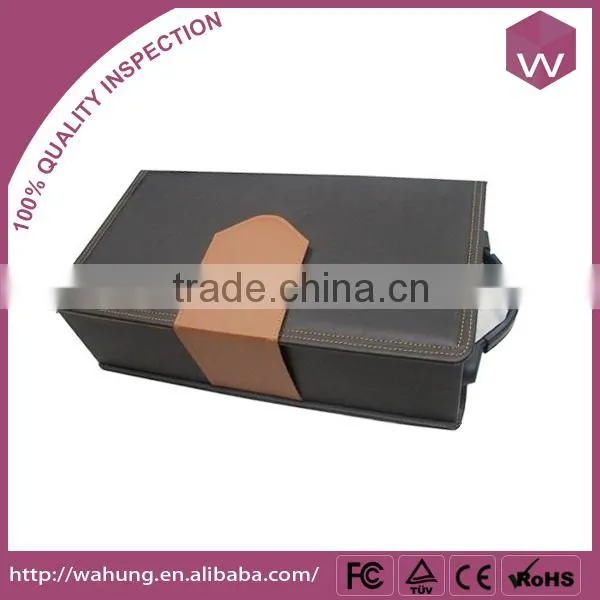 Portable Leather Packaging Wine Gift Box Wood