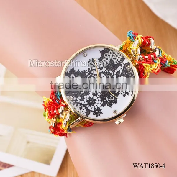 DIY Hand Made Woven Chain Black Flower Fashion Lady Watch photo-4