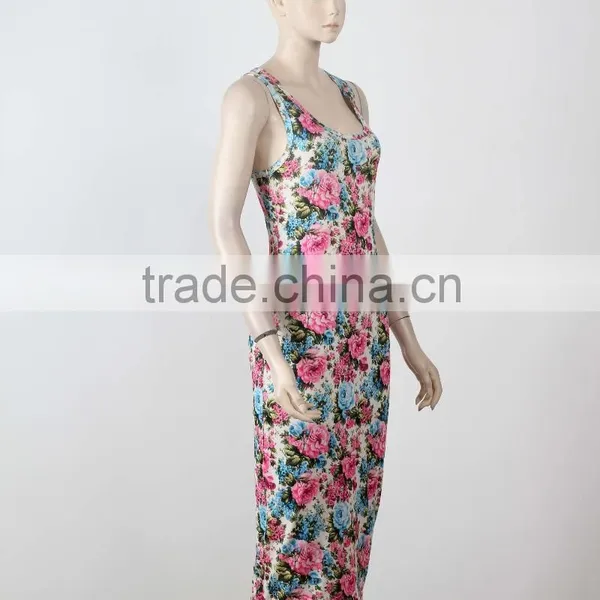 New Style One Piece Long Evening Dress Ladies Sleeveless Floral Printed Night Dress photo-2
