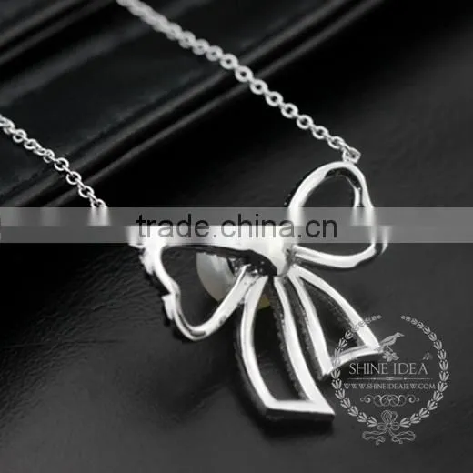 925 Sterling Silver Hollow Bowknot With Pearl Creative Pendant Necklace Fashion Women Necklace Jewelry 6360467 photo-4