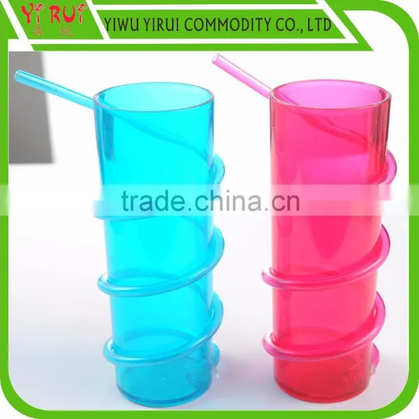 PET Material Drinking Straw Cup With Transparent Blue and Red
