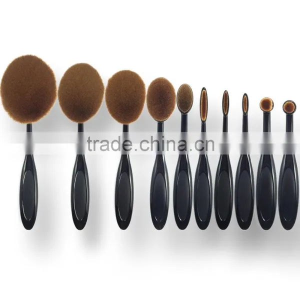 2016 New High Quality 10pcs Oval Makeup Brush Set Cosmetic Toothbrush Curve Foundation Cream Powder Blusher Makeup Brush Tool photo-4