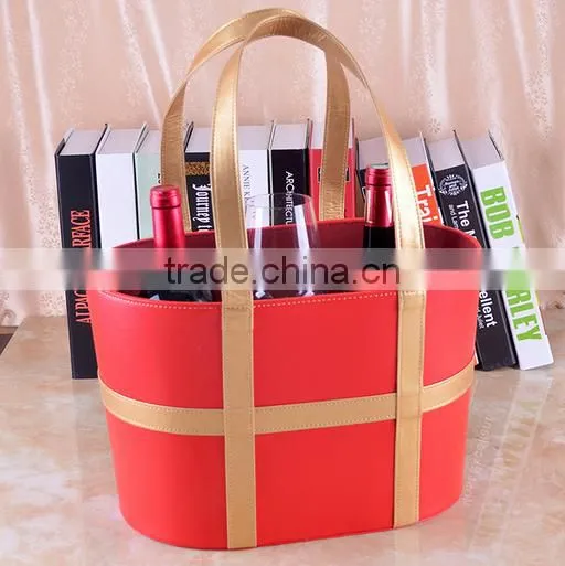 Wholesale Custom Fancy Leather Wine Gift Storage Basket photo-2