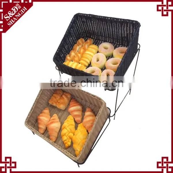 Amazing Supermarket or Store Used Fruit & Bread Rack With 2 Tier Rattan Baskets Delicate Food Display photo-2