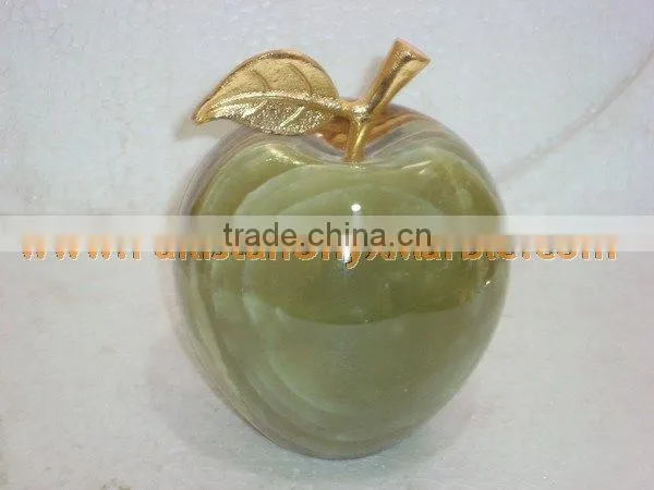 PAKISTAN SUPPLIER WHOLESALE 2017 NATURAL STONE ONYX APPLE WITH BRASS LEAF HANDICRAFTS photo-4