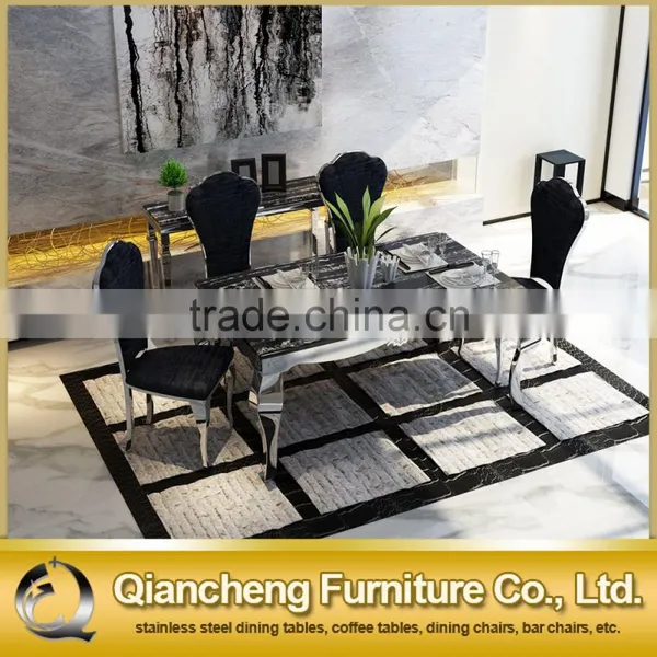 Wholesale Black Marble Dining Table With Mirror Silver Stainless Steel Legs photo-3