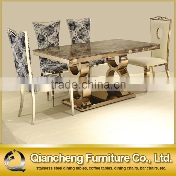 Luxury Rose Gold Marble Dining Table Set Restaurant Furniture photo-6