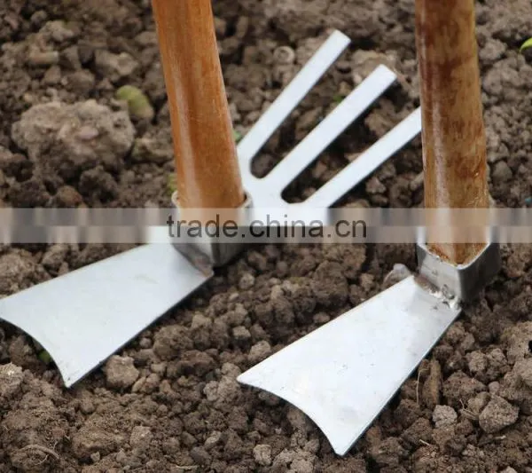 High Quality Multifunction 2 Ways Wood Handle Types of Garden Hand Hoe With 3 Prong Garden Hoe photo-3