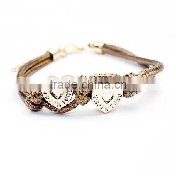 Double Hearts Wax Cord Braided Bracelet Handmade Friendship Bracelet photo-3