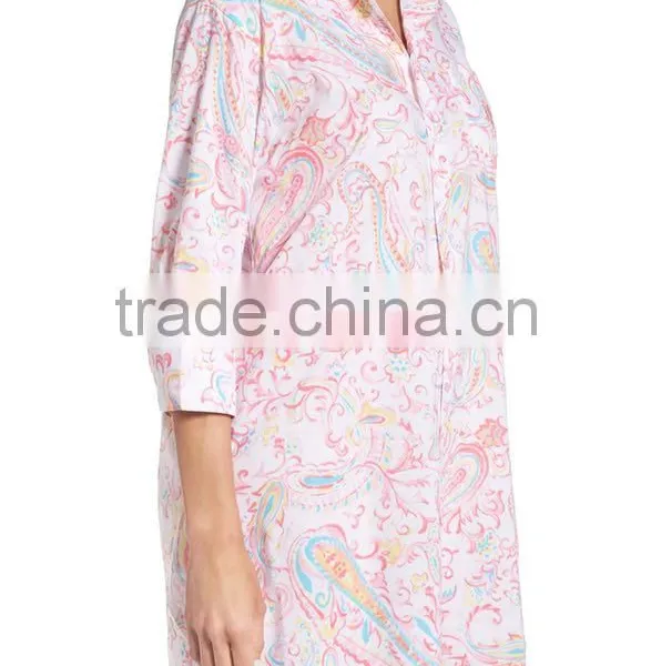 Ladies Sleep Shirt for Women Fashion Satin Cotton Solid Color Sleepwear With Short Sleeve Pajamas photo-3