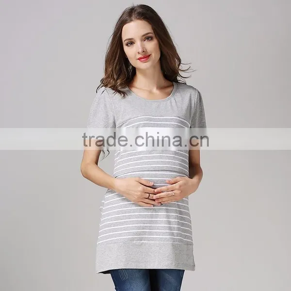 Pregnant Woman Shirts Breastfeeding Tops Wholesale Strips Maternity T-shirts photo-5