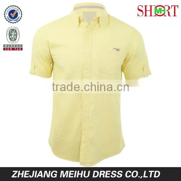 2016 Linen Chambray Mens Button Down Short Sleeve Casual Shirt for Summer photo-3