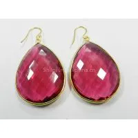 Pink Tourmaline Hydro (29) Bezel Setting 18*25mm Pear Gold Plated Silver Earring