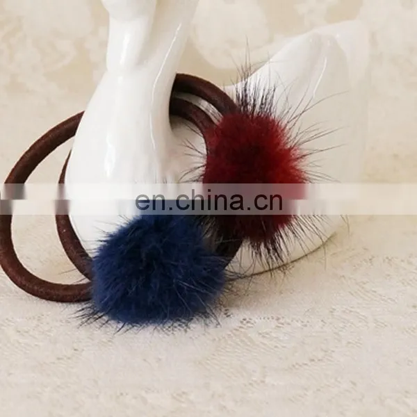 Small Round Mink Fur Pom Pom Hairband Real Mink Fur Bobble Ealstic photo-4
