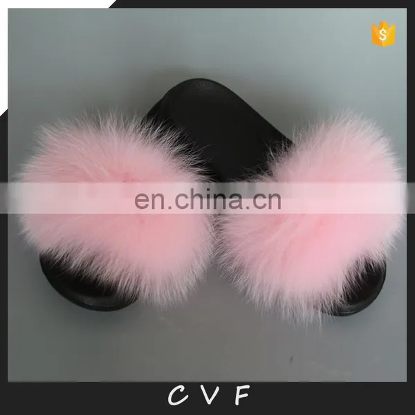 Real Fox Fur Slipper Fur Fashion Lady Summer Slipper Handmade Popular Style