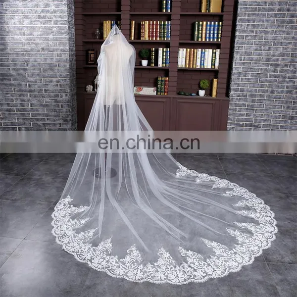 HSP1702 Luxury Real Photo Wedding Veils 3 Meters Long Lace Appliqued Bridal Veil photo-4