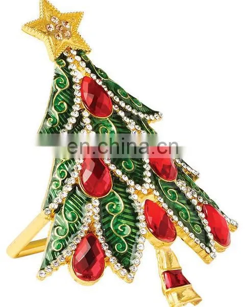 Enamel Xmas Napkin Rings Box, Set of 4
