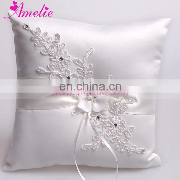 AR0912 Ivory Bow Pearl Heart Satin Wedding Ceremony Satin Ring Pillows photo-2