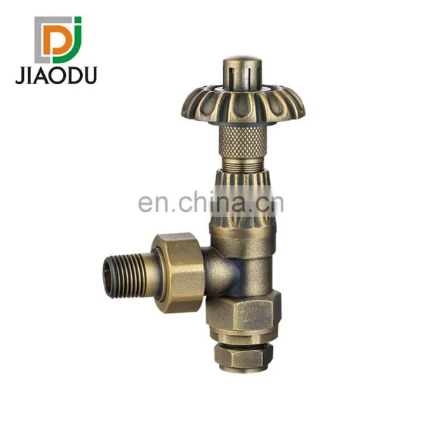 Traditional Antique Victorian Style Thermostatic Lockshield TRV Set of Pair Brass With Copper Finish Angled Radiator Valve photo-3