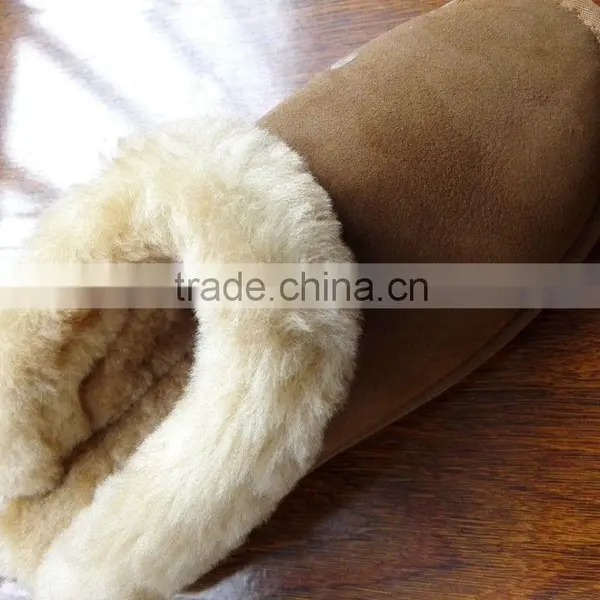 Warm Plush Fur Collar Cow Suede Upper Sheepskin Lining Men Leather Slipper photo-3