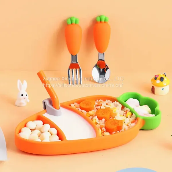 Cute Carrot Shape Plate Cutlery Set Baby Silicone Feeding Set photo-2