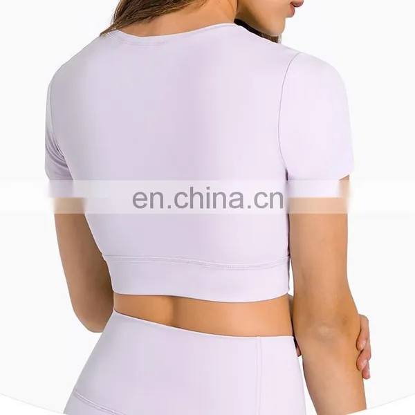 Customization Hot Sale Short Sleeve With Padded T-shirt Ladies Gym Outfit Wear Yoga Crop Top Women Sports Running Tee photo-2