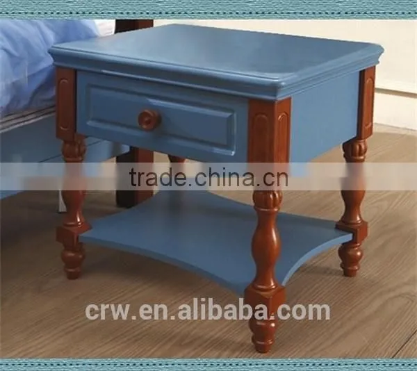 S-1885 American Village Style Antique Blue Wood Nightstand