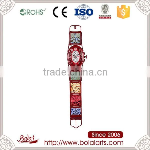 Colorful Gears Pattern Design Oval Shape Red Metal Gear Wall Clock