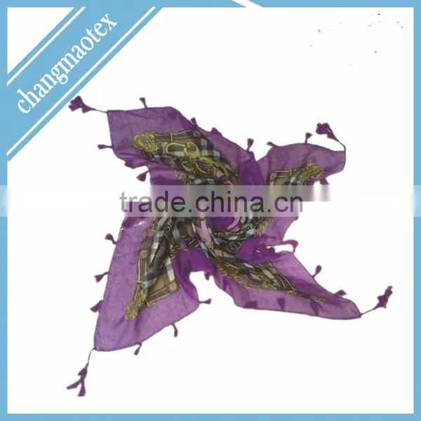 Printed Plant Design Polyester Voile Scarf