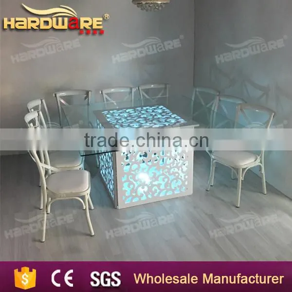 Coloful Led Light White Wooden Wedding Table , Square Dining Table With Glass photo-3
