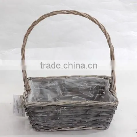 3pcs Square Grey Wicker Flower Baskets Plante With Handle