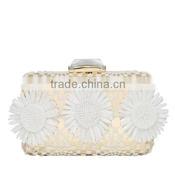 Evening Bags for Girls With White Sunflower, Gold Evening Clutch Bags for Lady EV1144