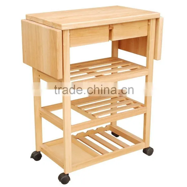 Stylish Modern Wooden Kitchen Serving Trolley With Food Keeping Drawers and Wine Bottle Holders and Casters photo-5
