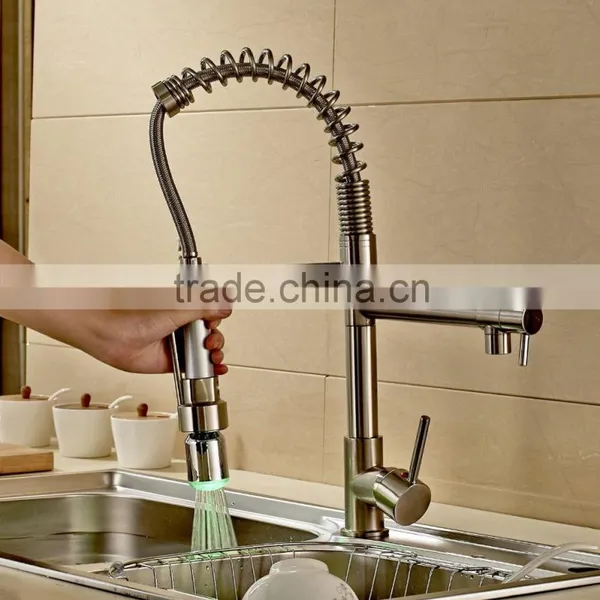 LED Brushed Nickel Commercial Style Pre Rinse Kitchen Faucet With Pot Filler 8602-2-BN photo-5