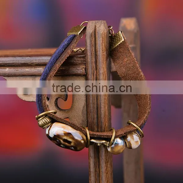 Jingdezhen Made Handmade Leather Bracelet Ceramic Beads Bracelet for Sales Supplier's Choice photo-3