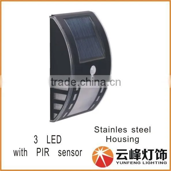 3 LED Stainless Steel Motion Sensor Solar Wall Light Outdoor LED Solar Wall Light PIR