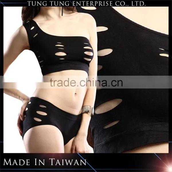 Two Piece Black Fancy One Shoulder New Design Sexy Bra And Panty Set