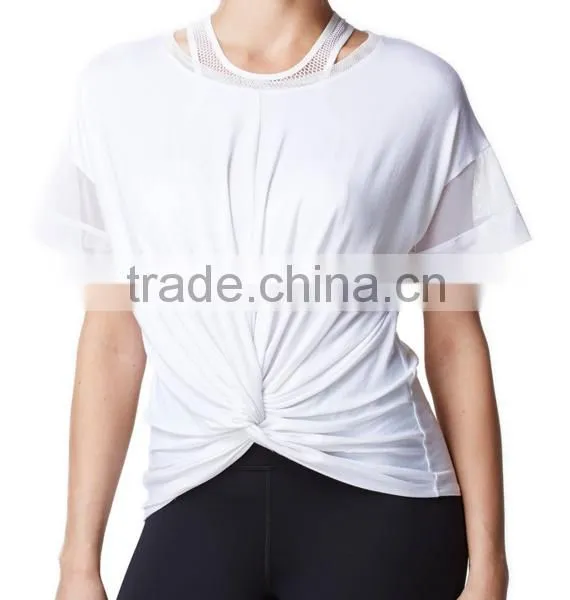 2016 Short Mesh Sleeve Top With Knotted Front Office In United States (USA)Small Minimum photo-4