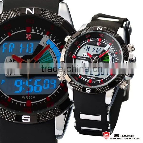 Shark Analog Digital Quatrz LCD Day Date Rubber Band Men LED Wrist Watch photo-6