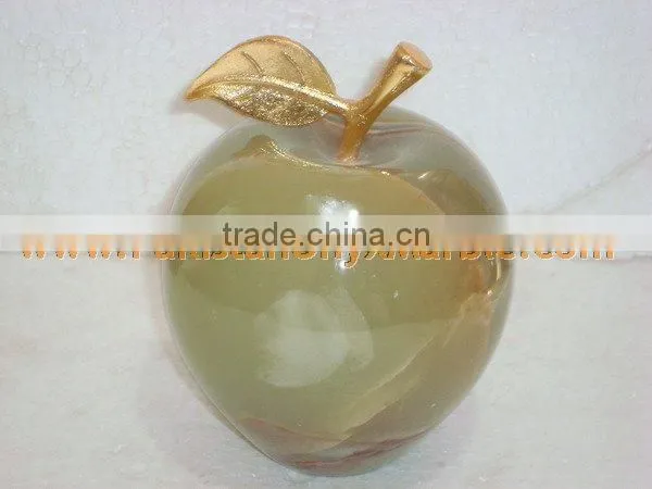 PAKISTAN SUPPLIER WHOLESALE 2017 NATURAL STONE ONYX APPLE WITH BRASS LEAF HANDICRAFTS photo-6