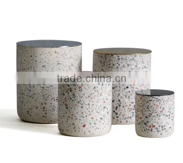 Concrete Terrazzo Candle Cup With Black Metal Lid photo-3