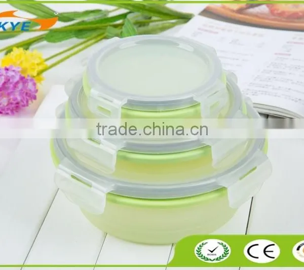 Food Grade Collapsible Silicone Storage Container 3 Sizes/ Air-tight Silicone Folding Lunch Box Microwave Safe