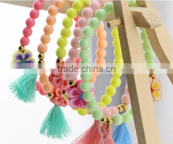 Colorful Bangle Wristband Children Kids Custom Tassel Bead Bracelet photo-6