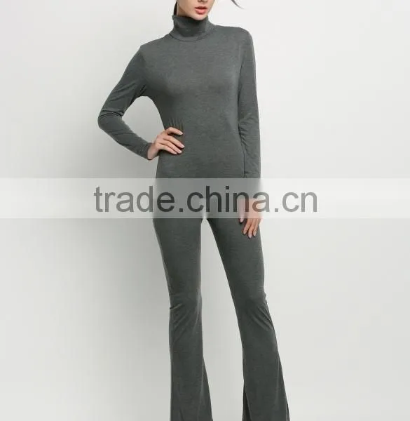 Wholesale Fashion Women Long Sleeve High Neck Bodycon Casual Jumpsuit Romper Cheap Cotton Workwear Adult Customized Overalls photo-5