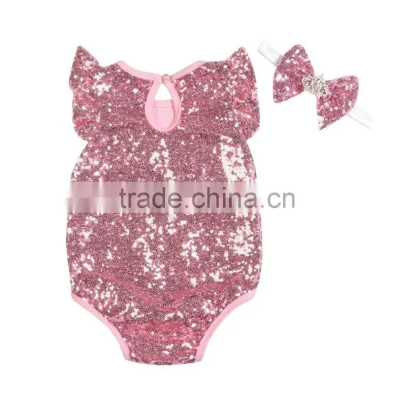Sequin Baby Romper Toddler Rompers Newborn Baby Clothes With Bow photo-2
