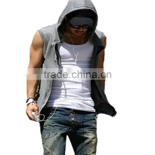 Blank Waistcoat Zipper Hoodies Sports Sweatshirt Plain Cotton Gray Black 2 Colors
